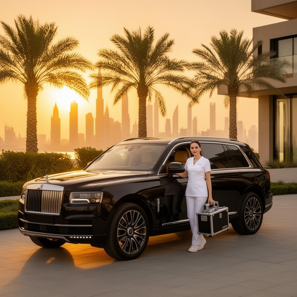 LYA Beauty chauffeur arriving at a Dubai villa